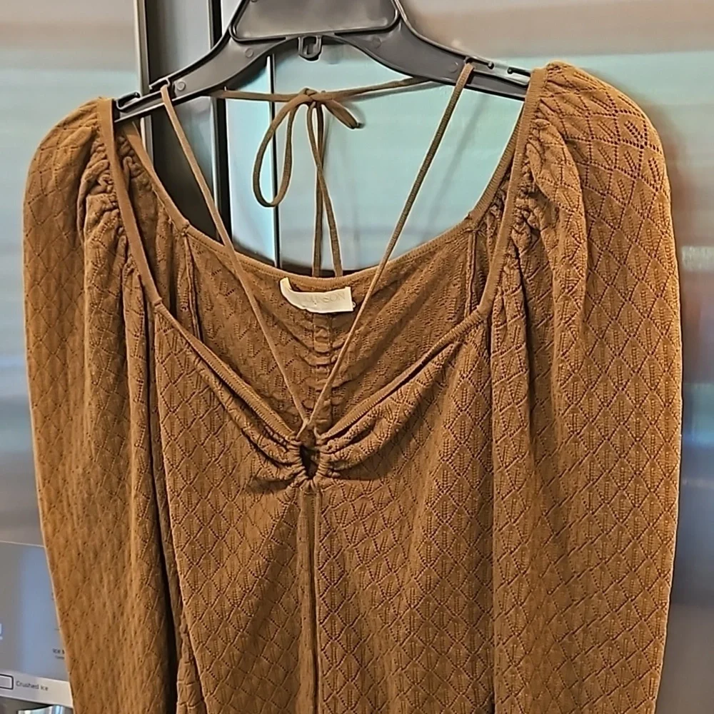 💕ULLA JOHNSON💕 Leland Pointelle Knit Top ~ Khaki Medium